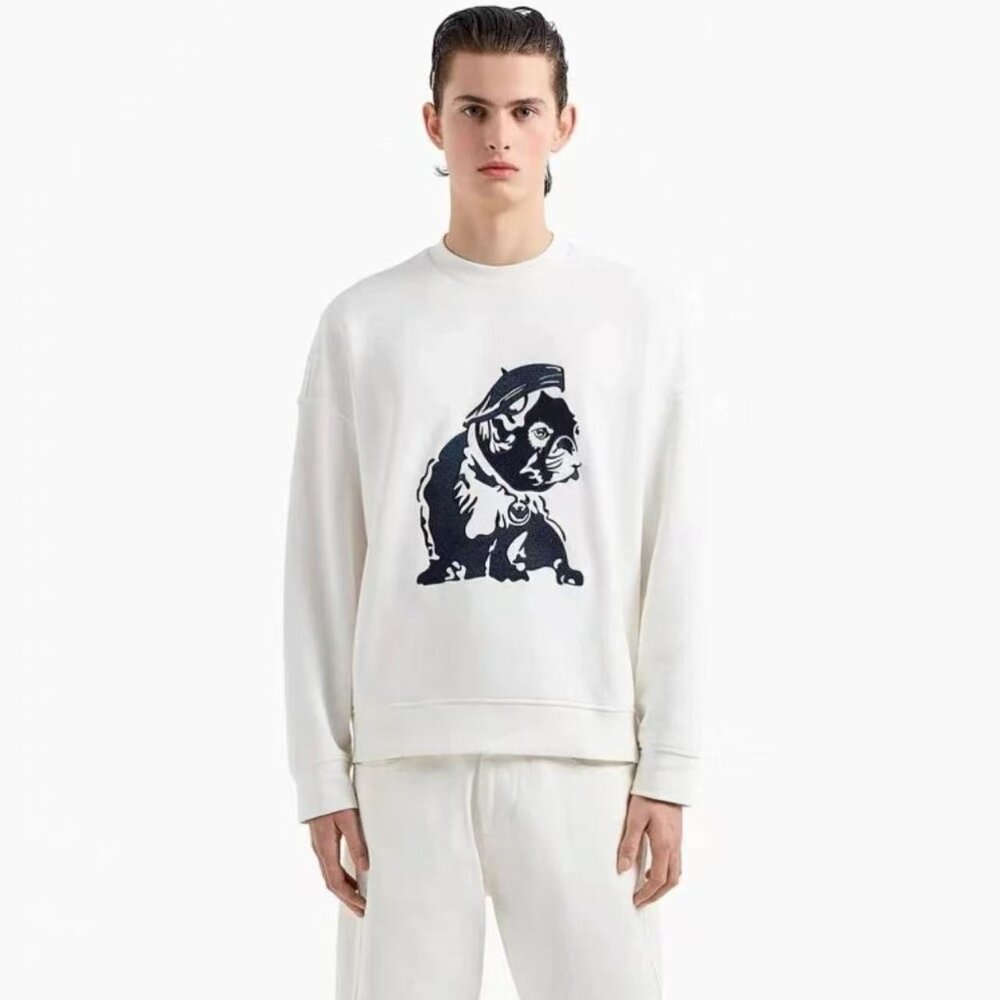 Emporio Armani French Terry Crewneck Bulldog Embroidery Sweatshirt